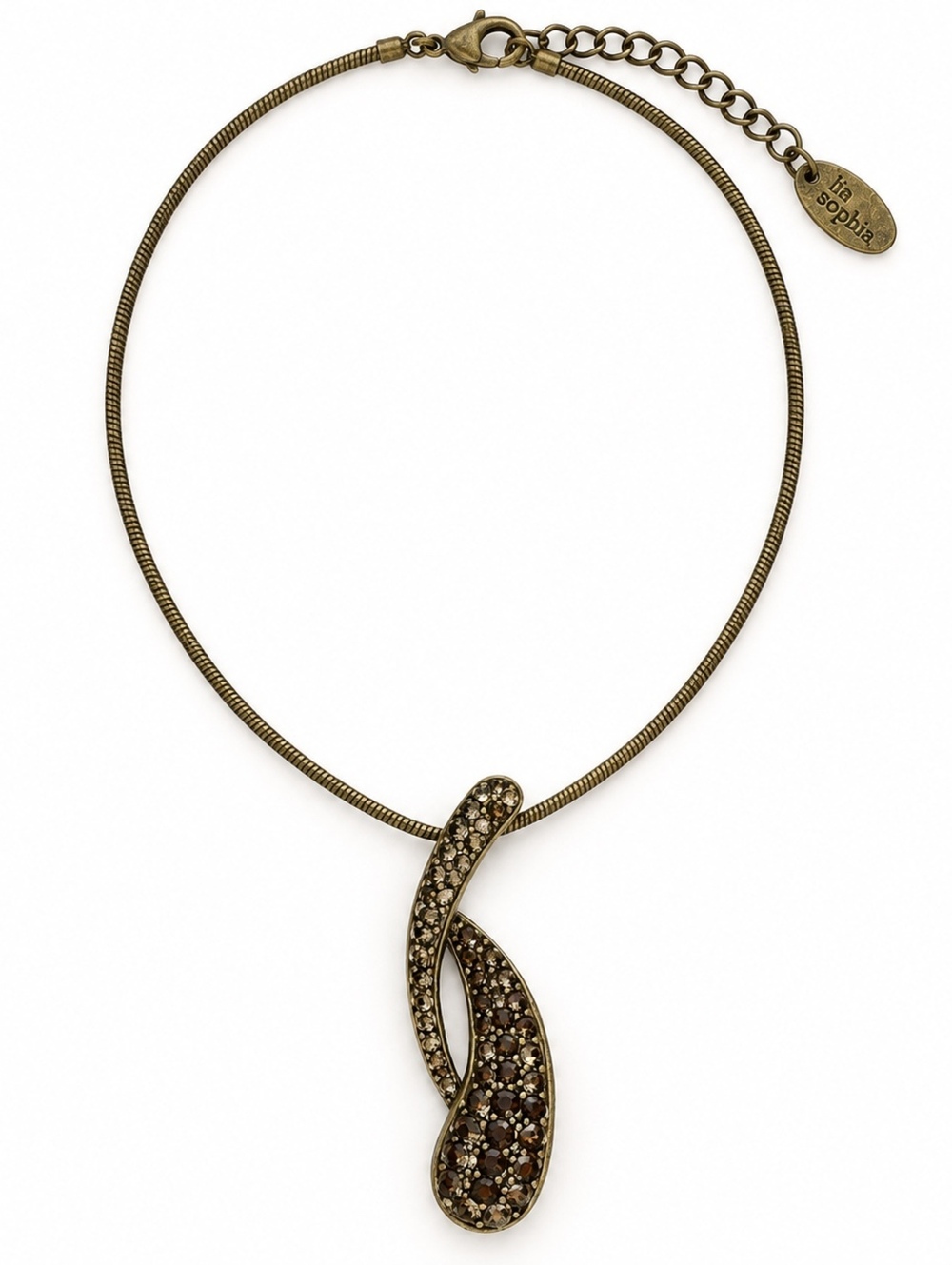 Lia Sophia Antiqued Gold-Tone Smoky Rhinestone Twisted Teardrop Necklace